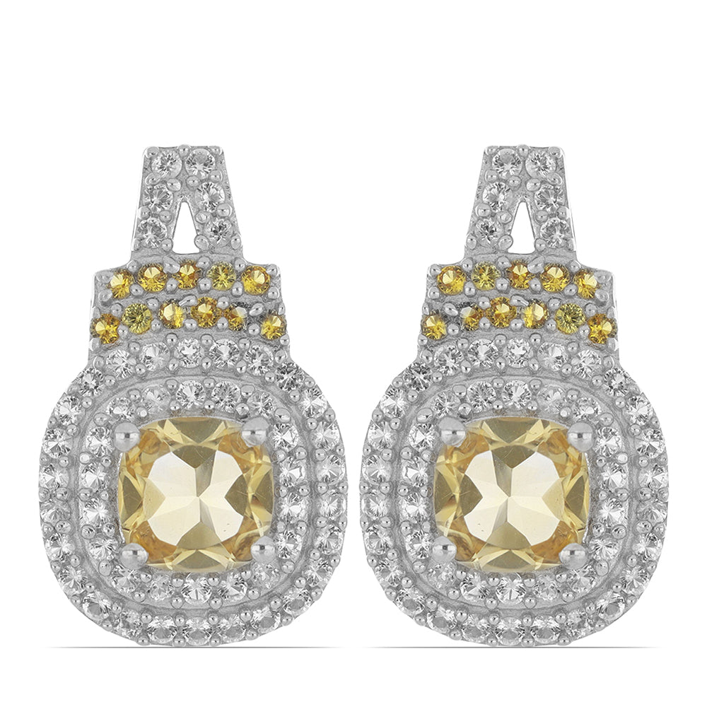 Silberohrringe mit Zitrin aus dem Ural und weißem Topas 1 