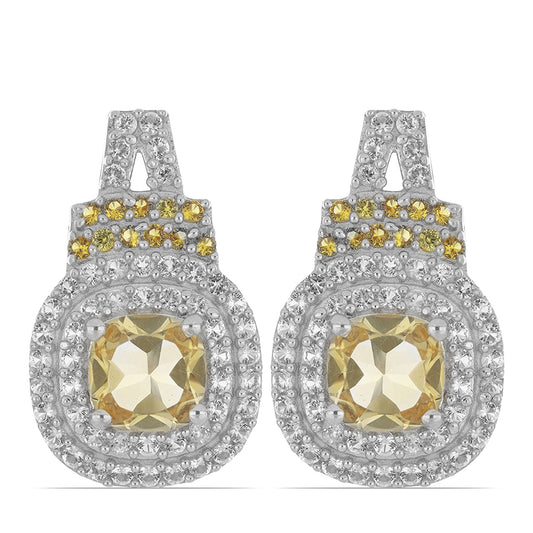 Silberohrringe mit Zitrin aus dem Ural und weißem Topas