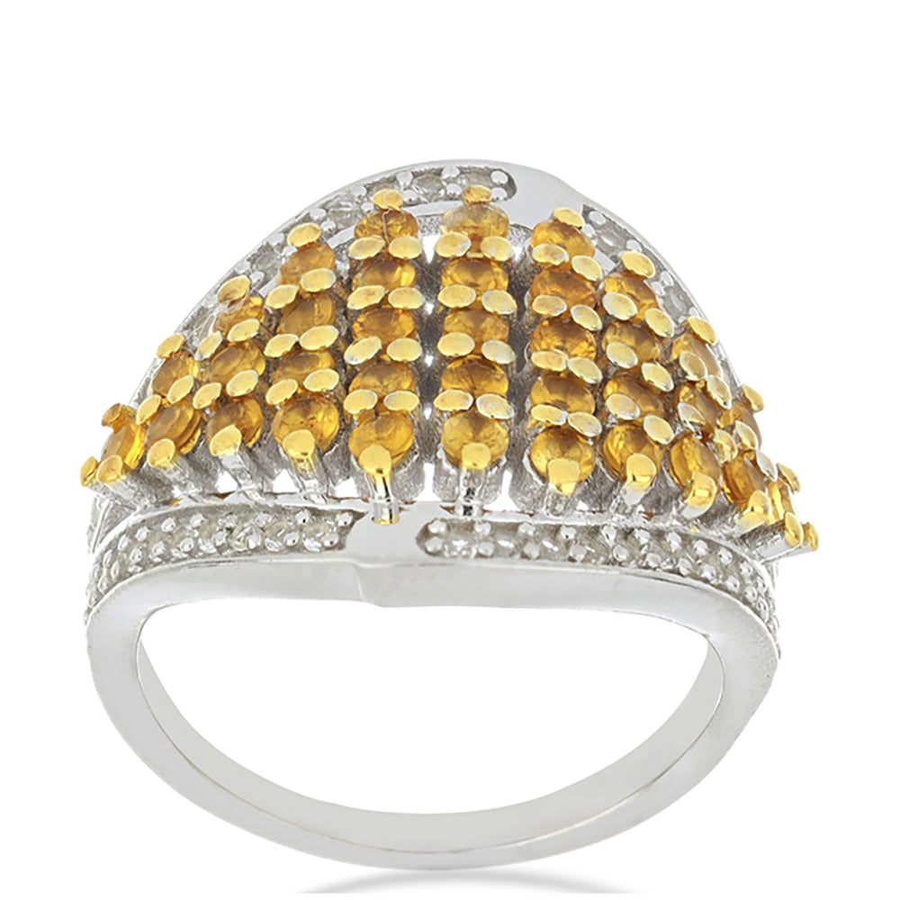 Silberring mit Zitrin aus dem Ural und weißem Topas