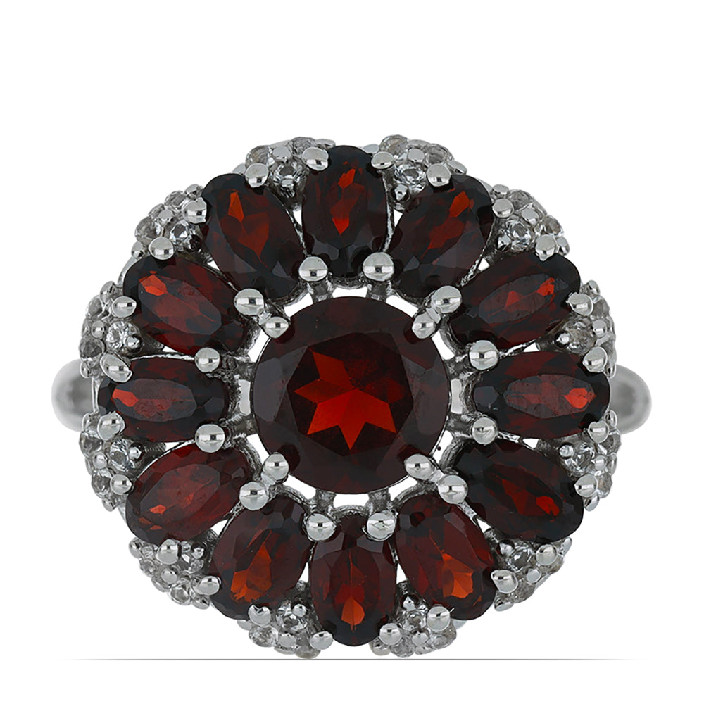 Silberring mit Barton Granat und weißem Topas 1 