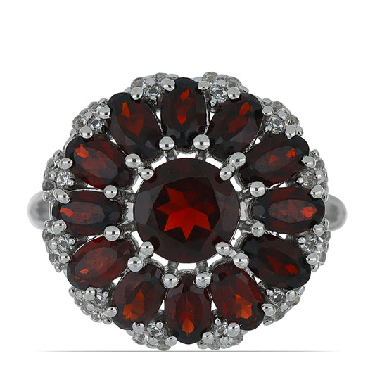 Silberring mit Barton Granat und weißem Topas