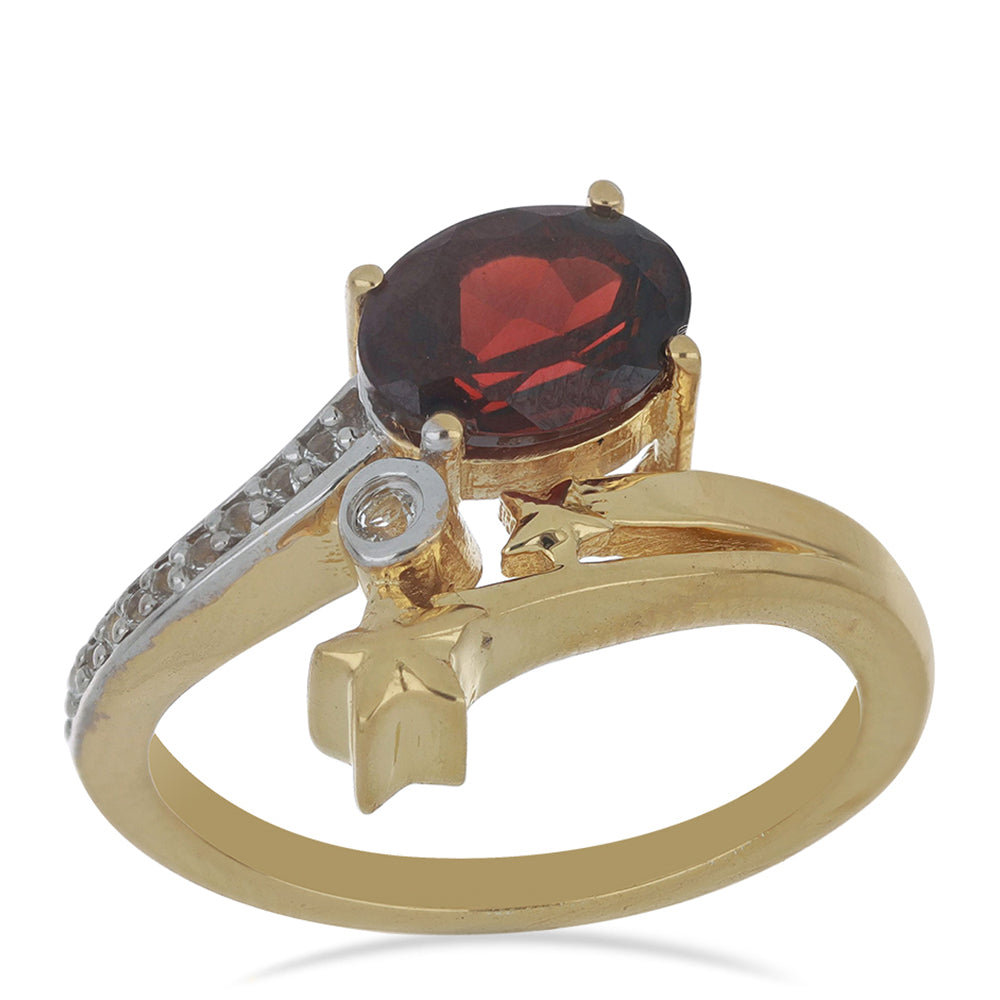 Goldplattierter Silberring mit Barton Granat und weißem Topas