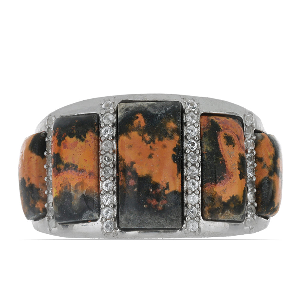 Silberring mit Hummeljaspis aus Martapura und weißem Topas