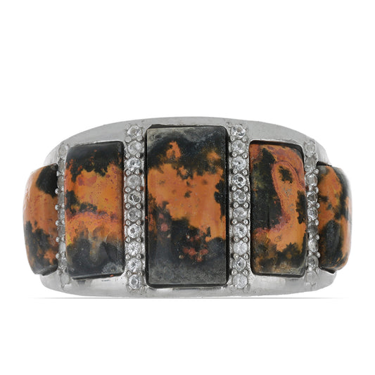 Silberring mit Hummeljaspis aus Martapura und weißem Topas