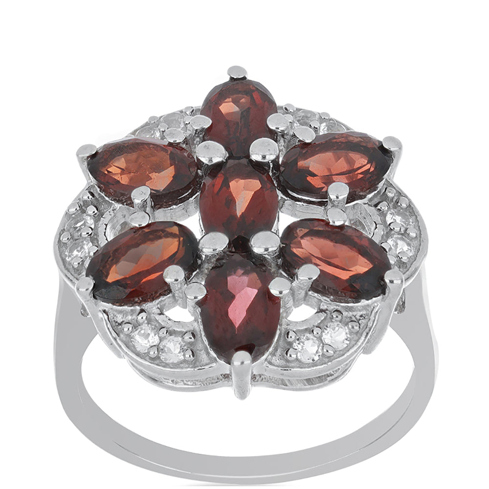 Silberring mit Barton Granat und weißem Topas