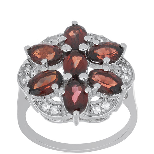 Silberring mit Barton Granat und weißem Topas