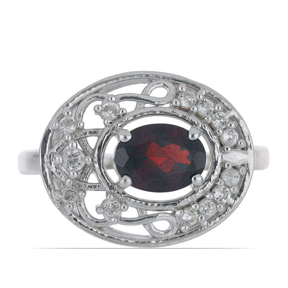 Silberring mit Barton Granat und weißem Topas
