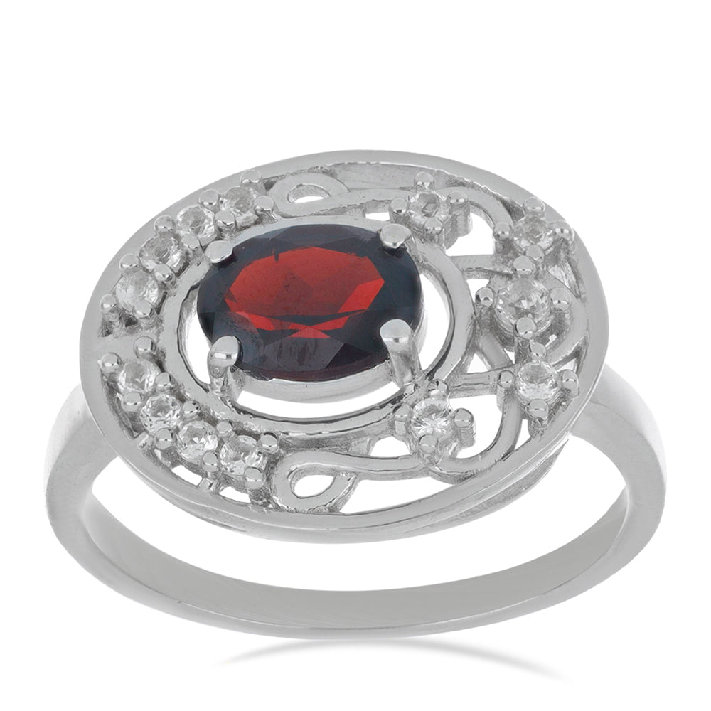 Silberring mit Barton Granat und weißem Topas 4 