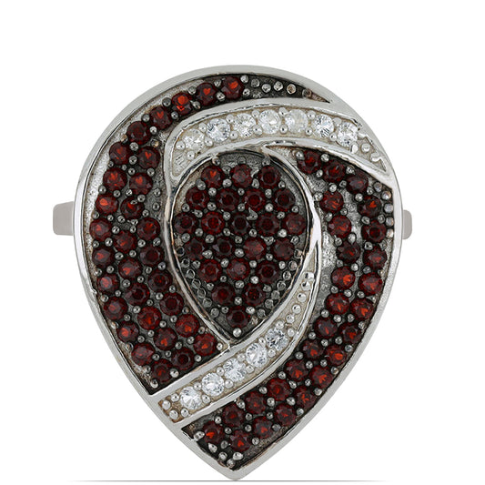 Silberring mit Barton Granat und weißem Topas