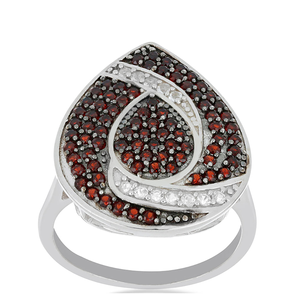 Silberring mit Barton Granat und weißem Topas