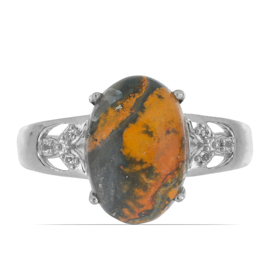 Silberring mit Hummeljaspis aus Martapura und weißem Topas