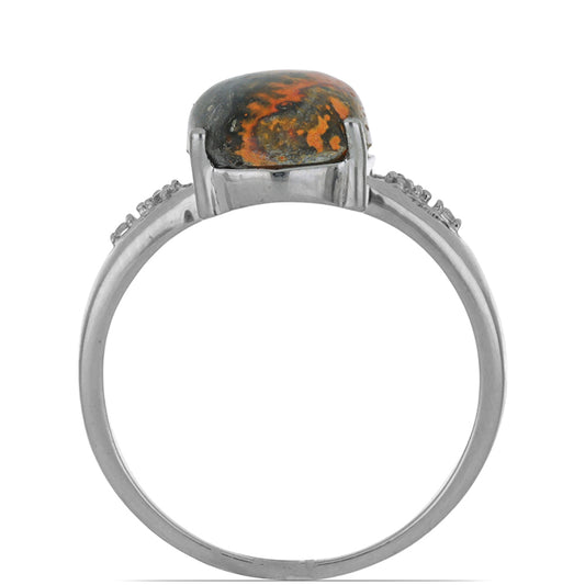 Silberring mit Hummeljaspis aus Martapura und weißem Topas