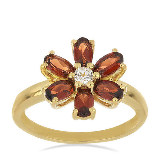 Goldplattierter Silberring mit Barton Granat und weißem Topas