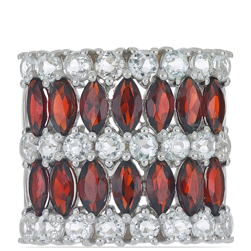 Silberring mit Barton Granat und weißem Topas 1 