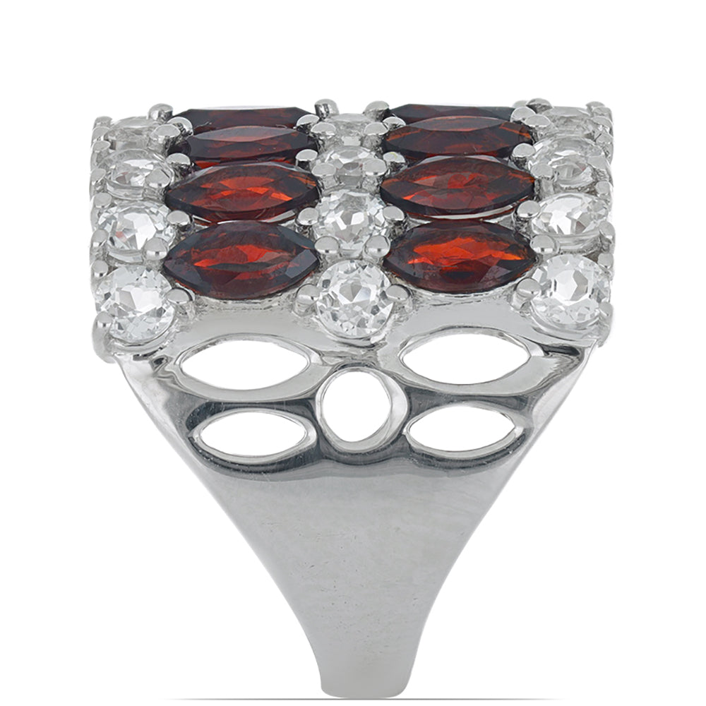 Silberring mit Barton Granat und weißem Topas 3 