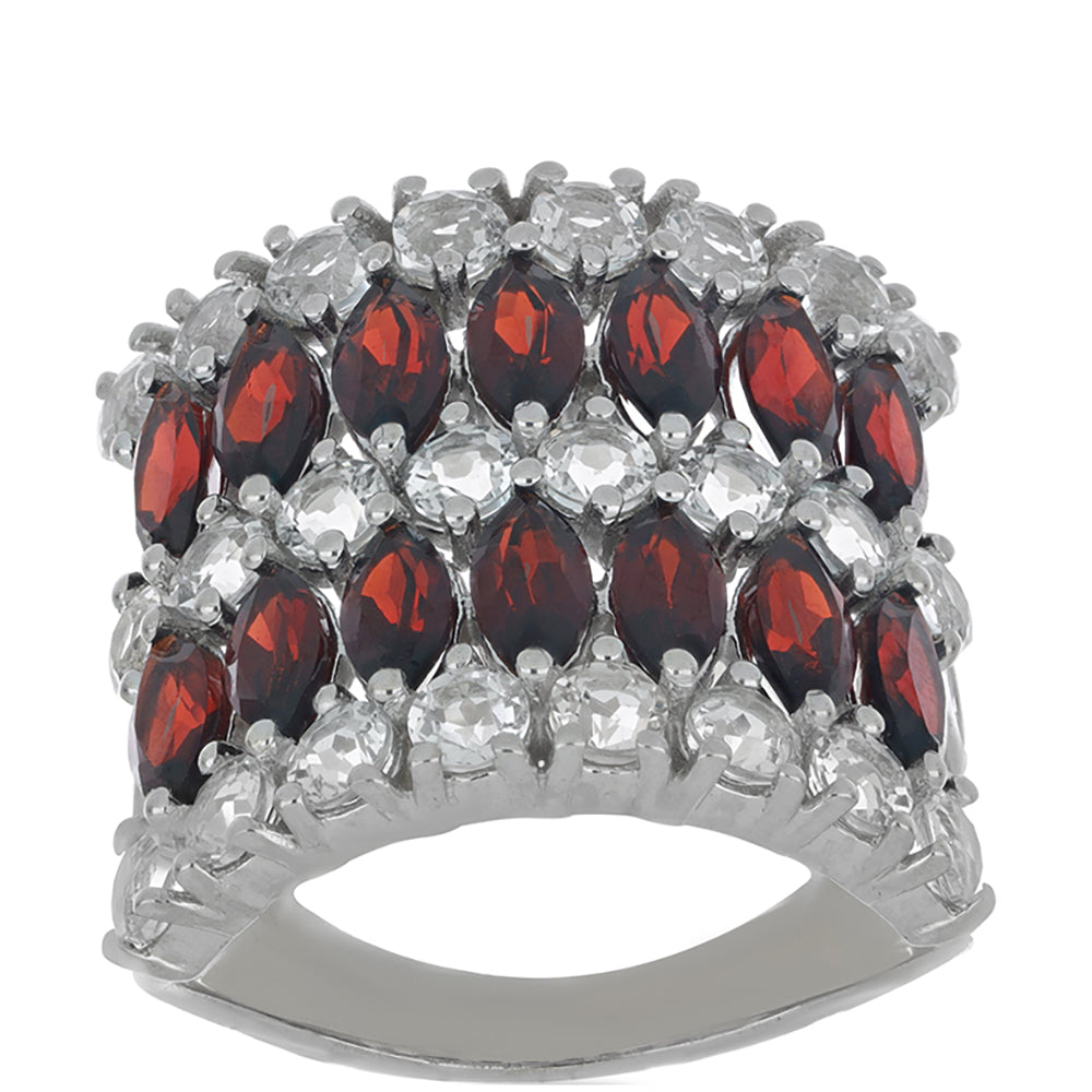 Silberring mit Barton Granat und weißem Topas 4 