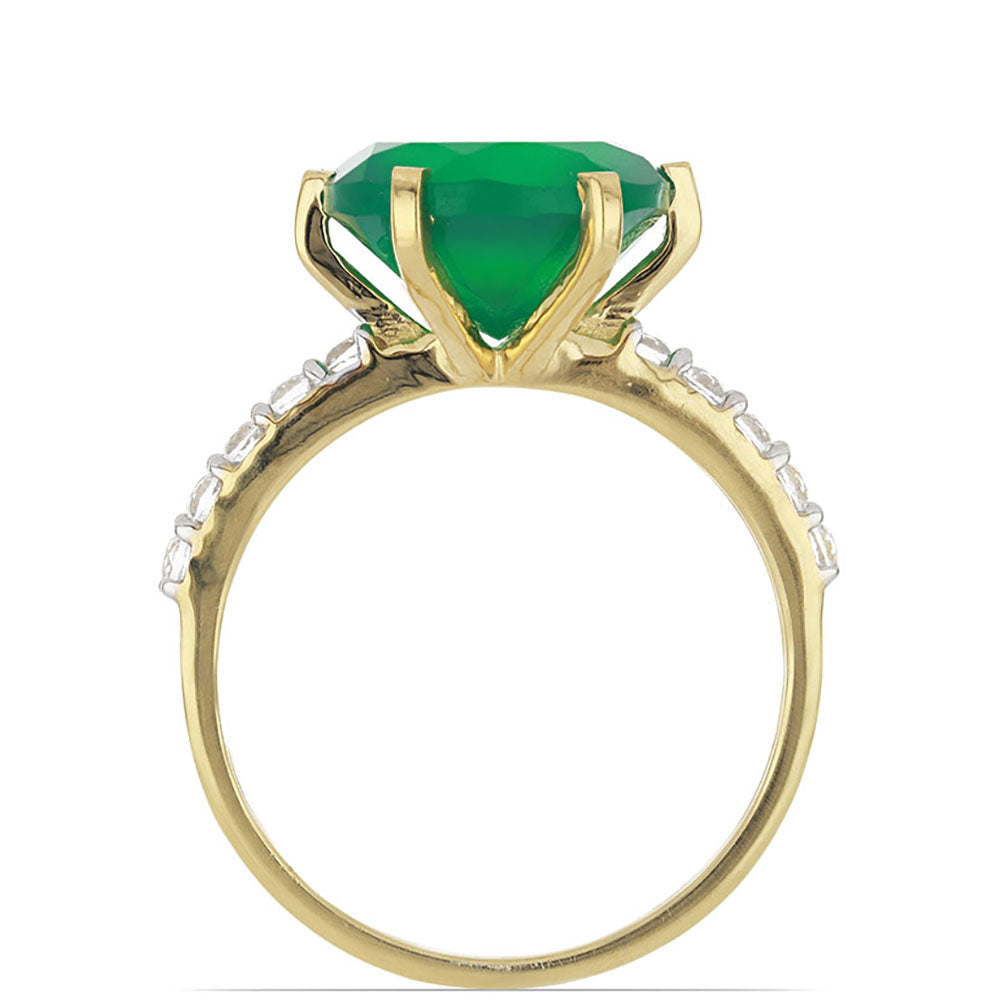 Goldplattierter Silberring mit grünem Achat und weißem Topas