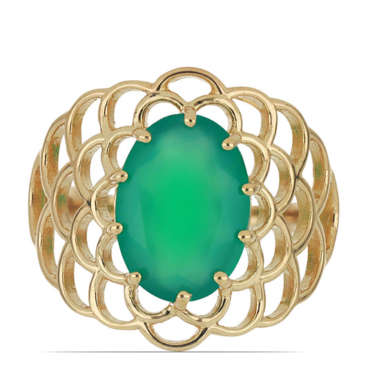 Goldplattierter Silberring mit grünem Achat