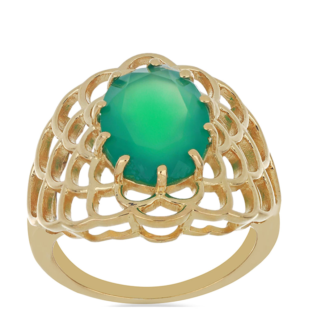 Goldplattierter Silberring mit grünem Achat 4 