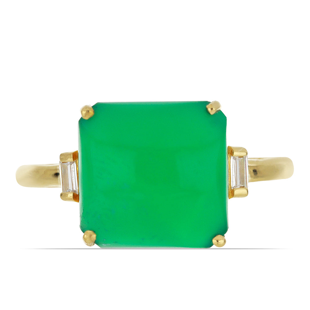 Goldplattierter Silberring mit grünem Achat und weißem Topas