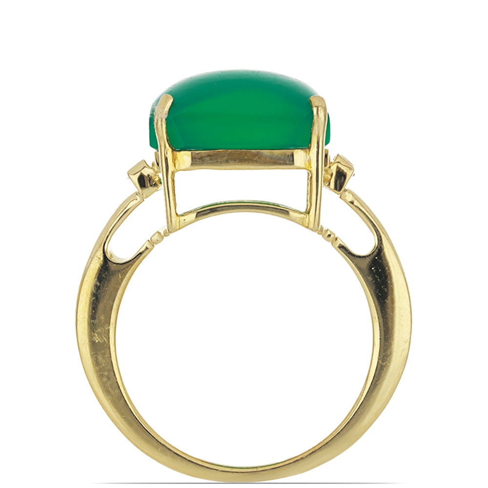 Goldplattierter Silberring mit grünem Achat und weißem Topas 2 