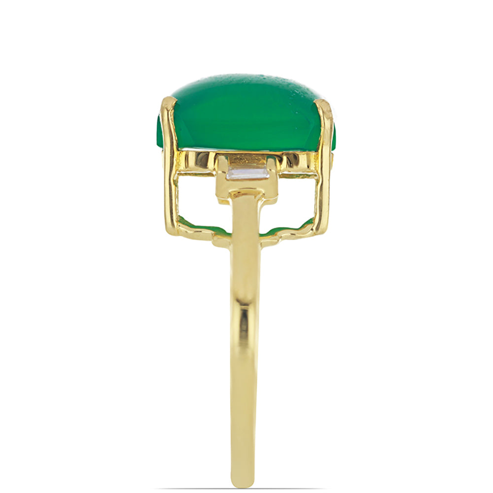 Goldplattierter Silberring mit grünem Achat und weißem Topas 4 