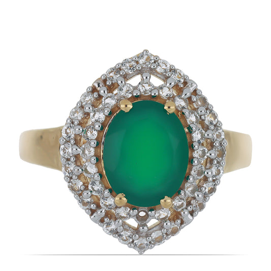 Goldplattierter Silberring mit grünem Achat und weißem Topas