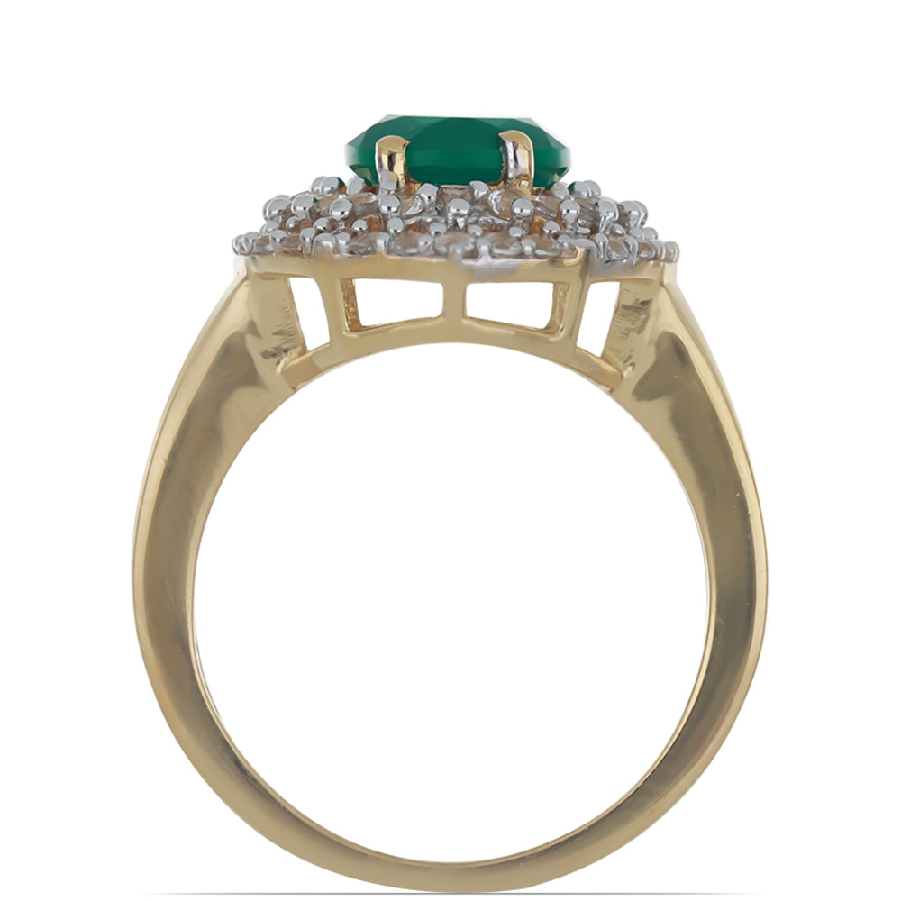 Goldplattierter Silberring mit grünem Achat und weißem Topas 3 