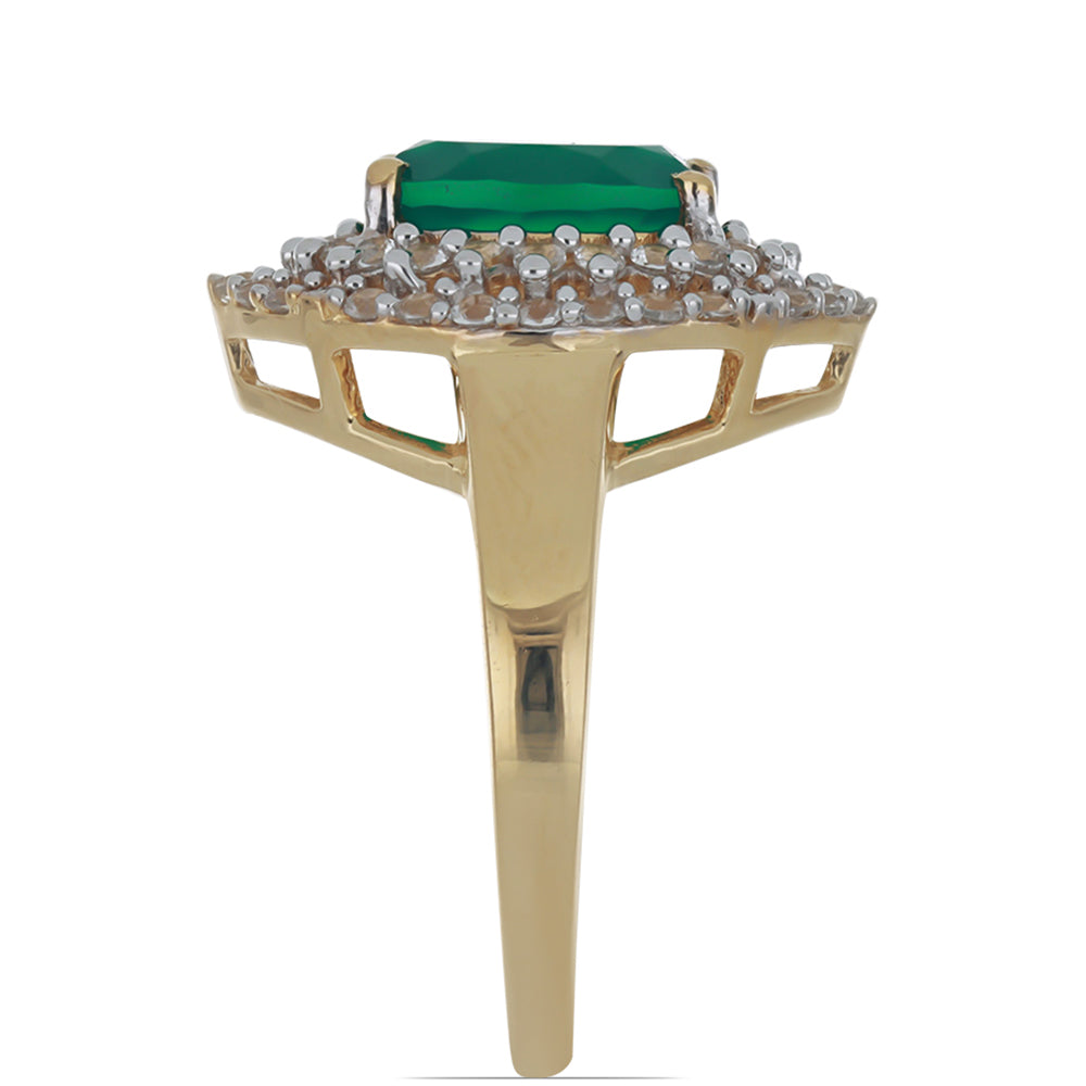 Goldplattierter Silberring mit grünem Achat und weißem Topas