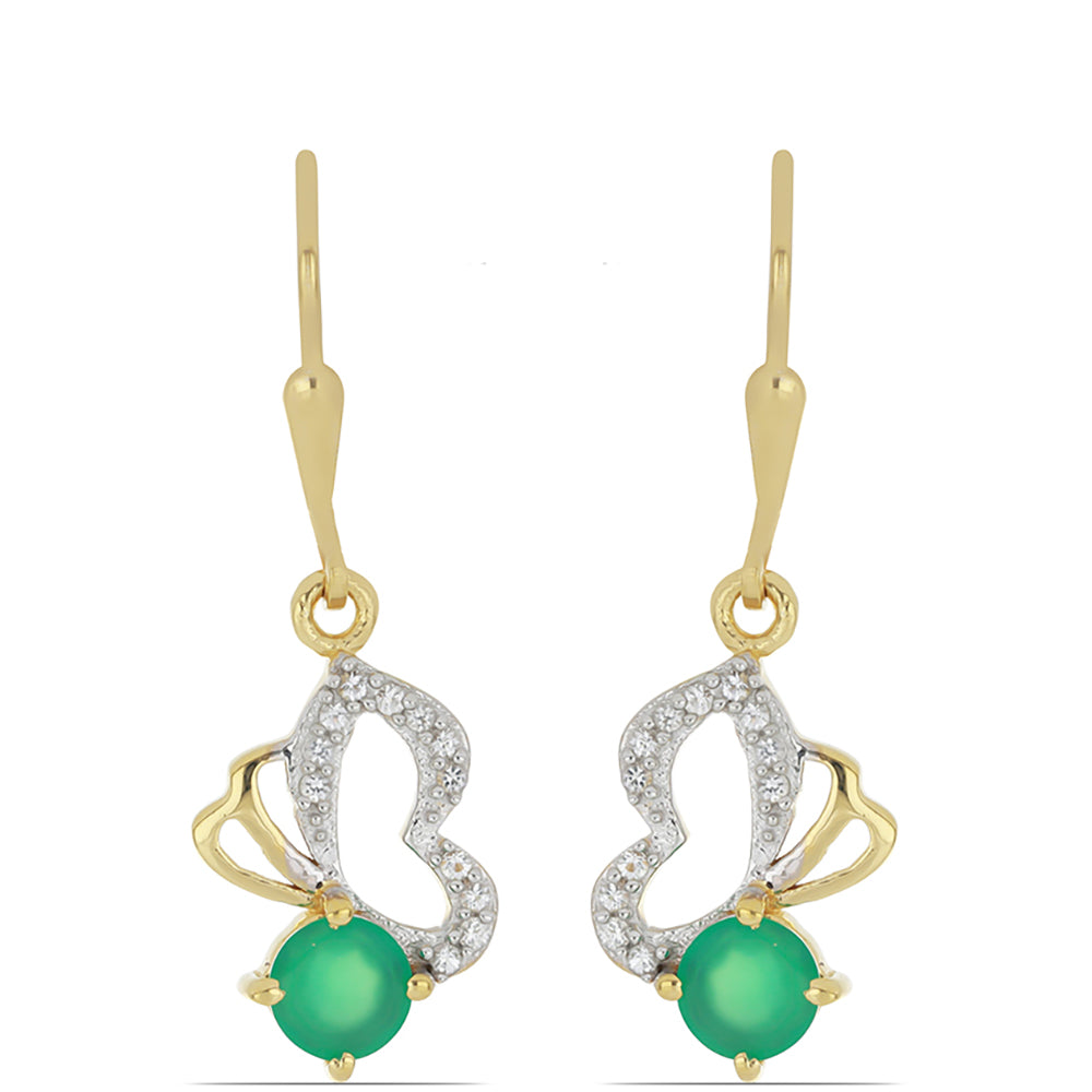 Goldplattierte Silberohrringe mit grünem Achat und weißem Topas 1 