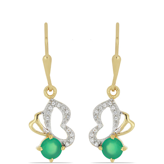 Goldplattierte Silberohrringe mit grünem Achat und weißem Topas