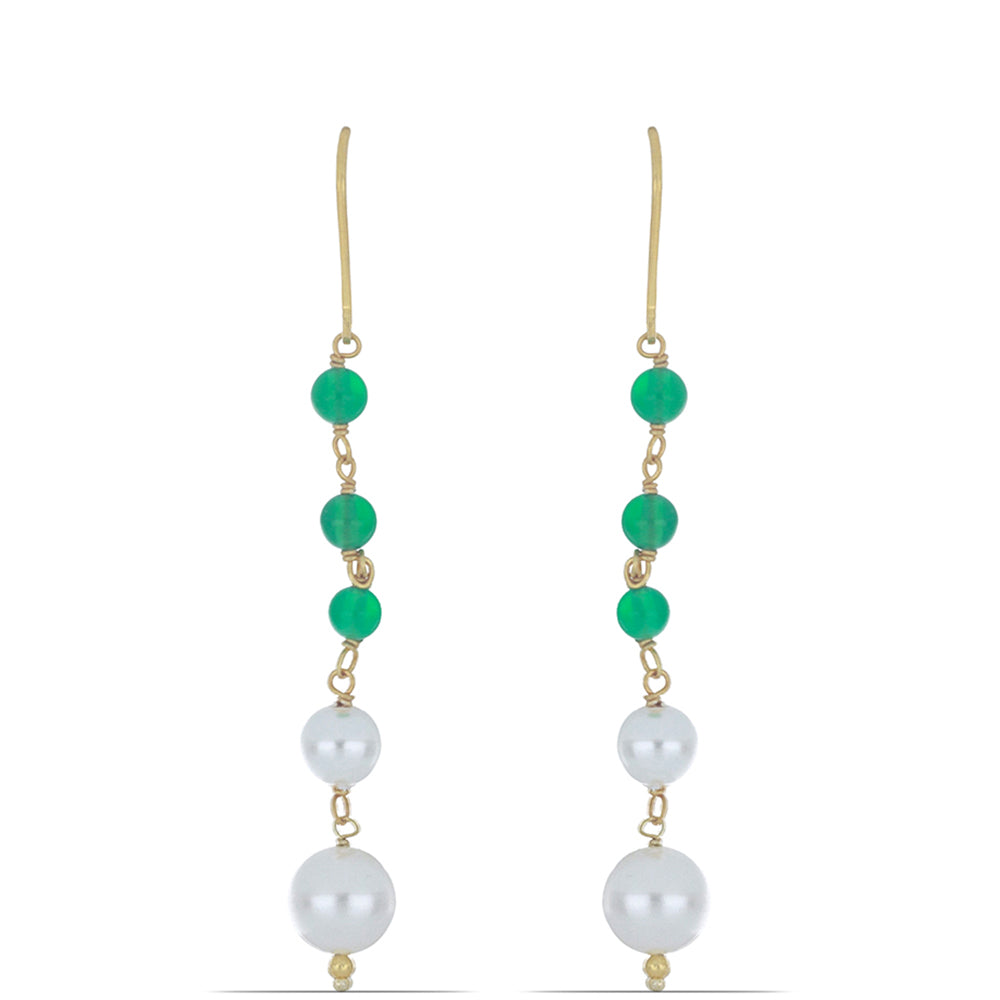 Goldplattierte Silberohrringe mit grünem Achat und weißer Süßwasserperle 1 