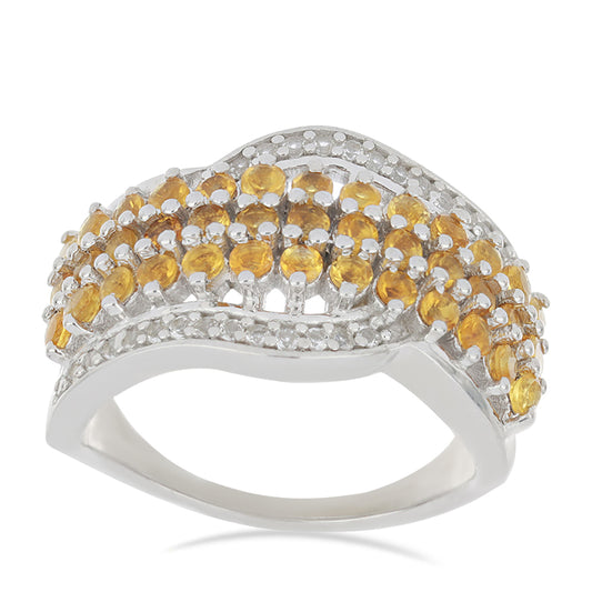 Silberring mit Zitrin aus dem Ural und weißem Topas