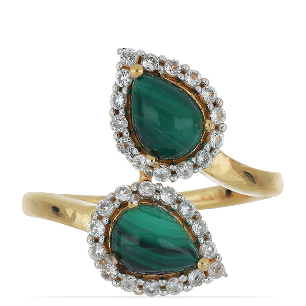 Goldplattierter Silberring mit Wales Malachit und weißem Topas