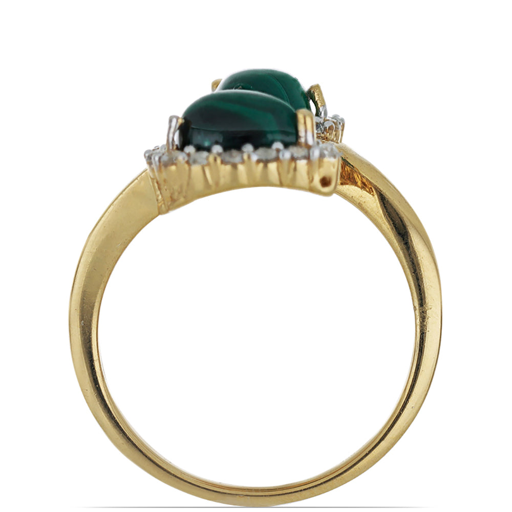 Goldplattierter Silberring mit Wales Malachit und weißem Topas 2 