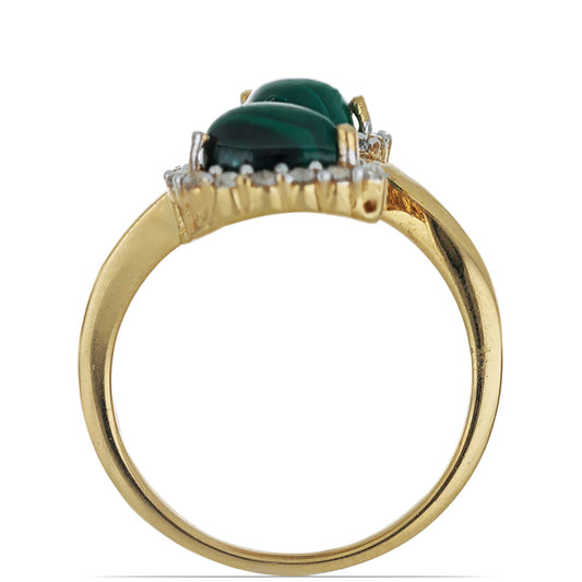 Goldplattierter Silberring mit Wales Malachit und weißem Topas