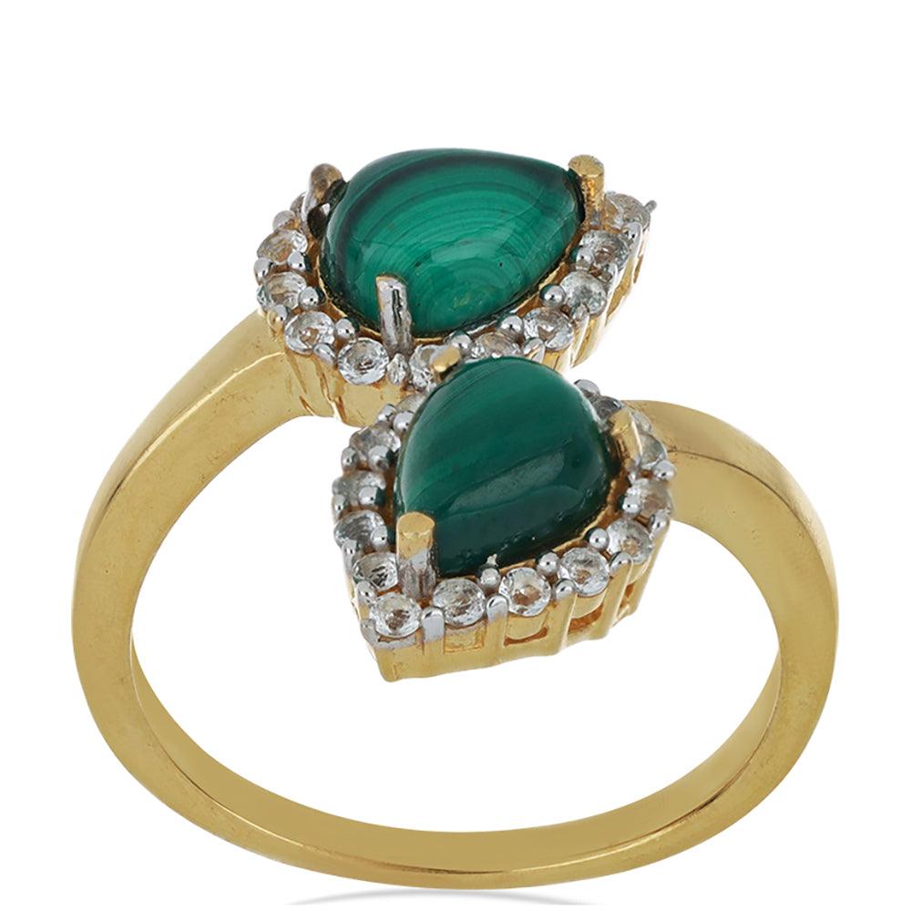 Goldplattierter Silberring mit Wales Malachit und weißem Topas 4 