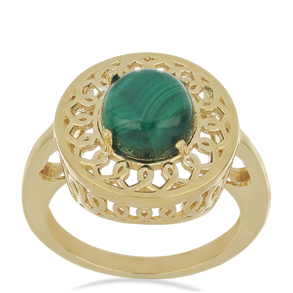 Goldplattierter Silberring mit Wales Malachit