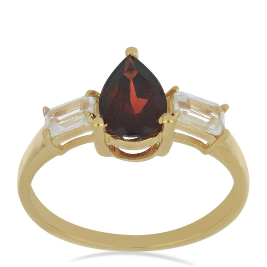 Goldplattierter Silberring mit Barton Granat und weißem Topas