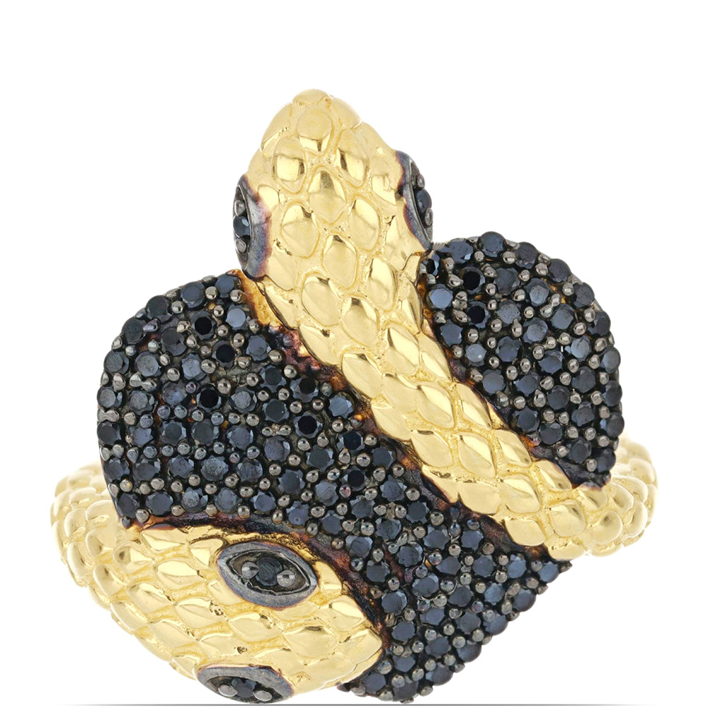 Goldplattierter Silberring mit schwarzem Spinell aus Gorno Badakhshan 1 