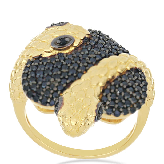 Goldplattierter Silberring mit schwarzem Spinell aus Gorno Badakhshan