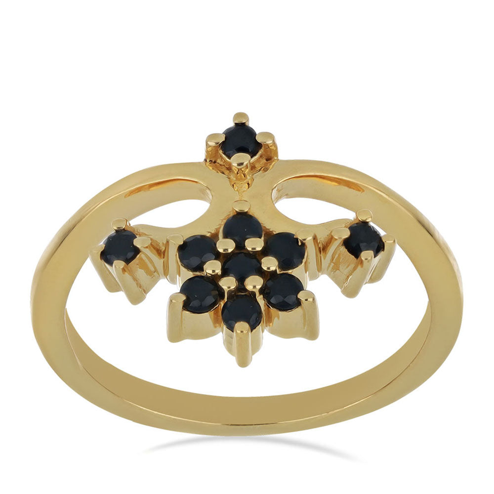 Goldplattierter Silberring mit schwarzem Spinell aus Gorno Badakhshan