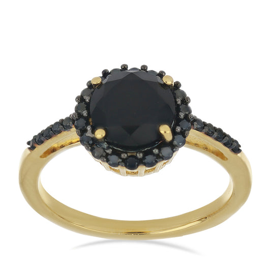 Goldplattierter Silberring mit schwarzem Spinell aus Gorno Badakhshan