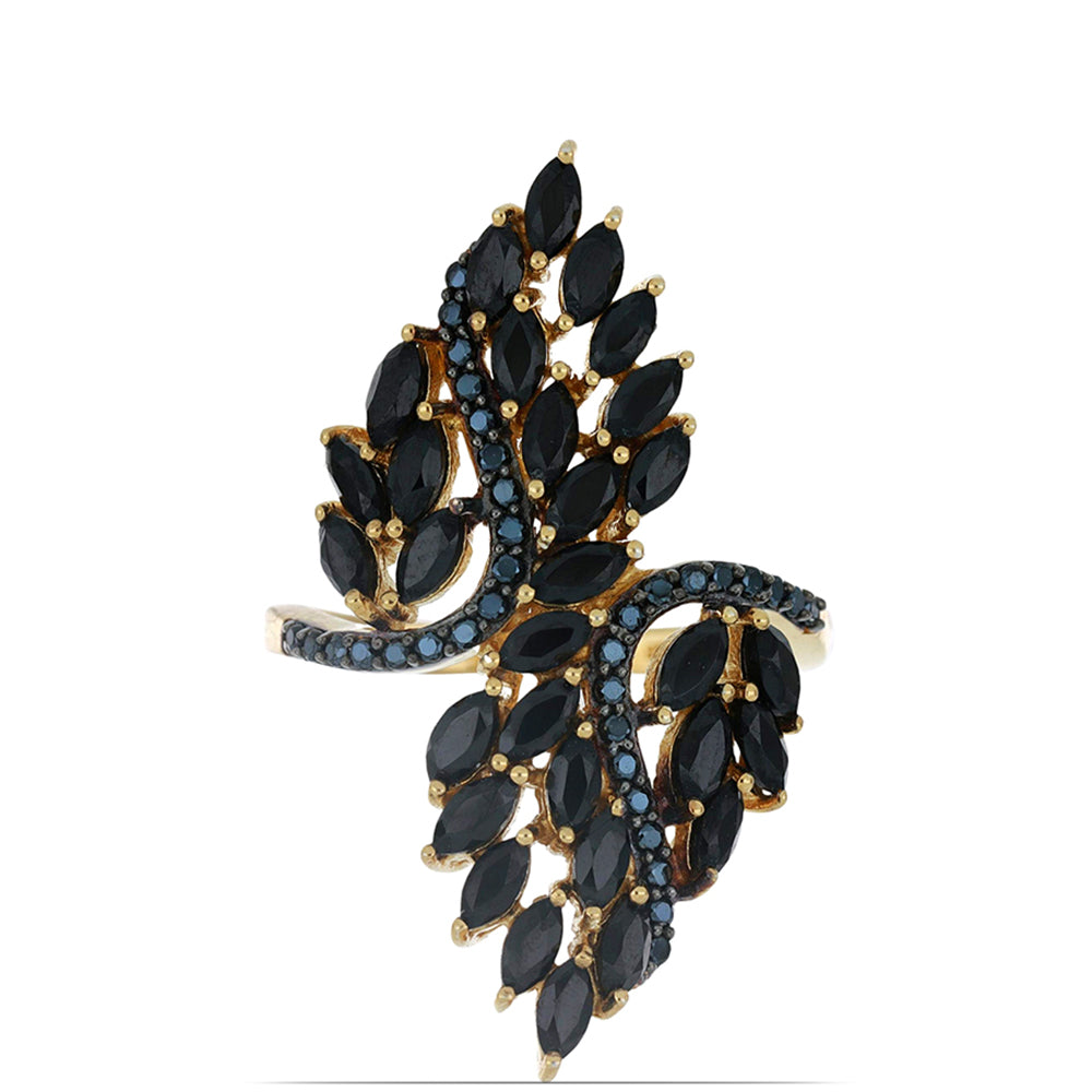 Goldplattierter Silberring mit schwarzem Spinell aus Gorno Badakhshan 1 