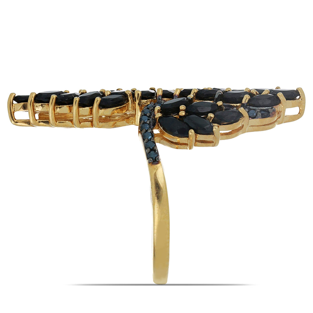 Goldplattierter Silberring mit schwarzem Spinell aus Gorno Badakhshan