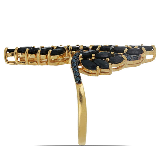 Goldplattierter Silberring mit schwarzem Spinell aus Gorno Badakhshan