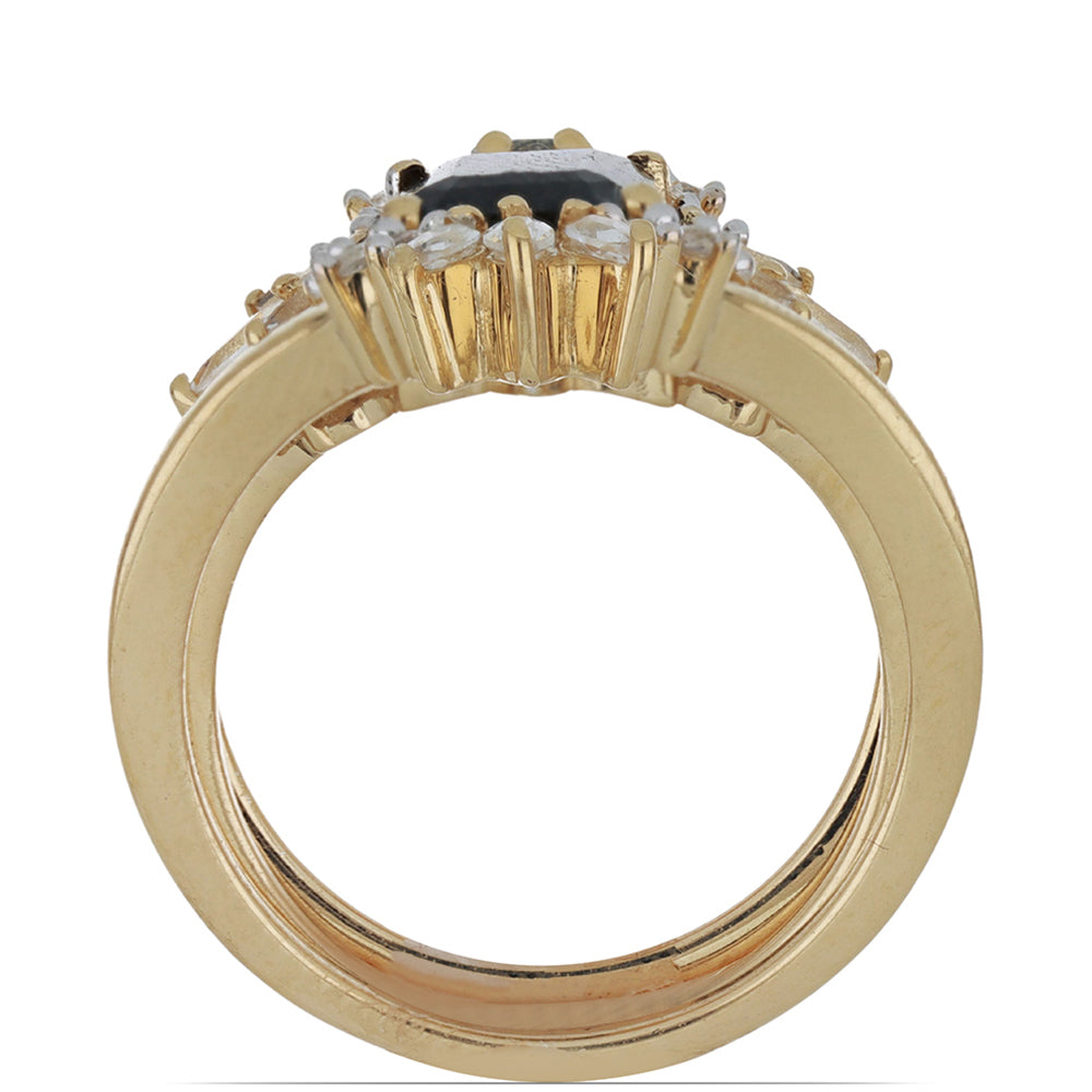 Goldplattierter Silberring mit schwarzem Spinell aus Gorno Badakhshan und weißem Topas