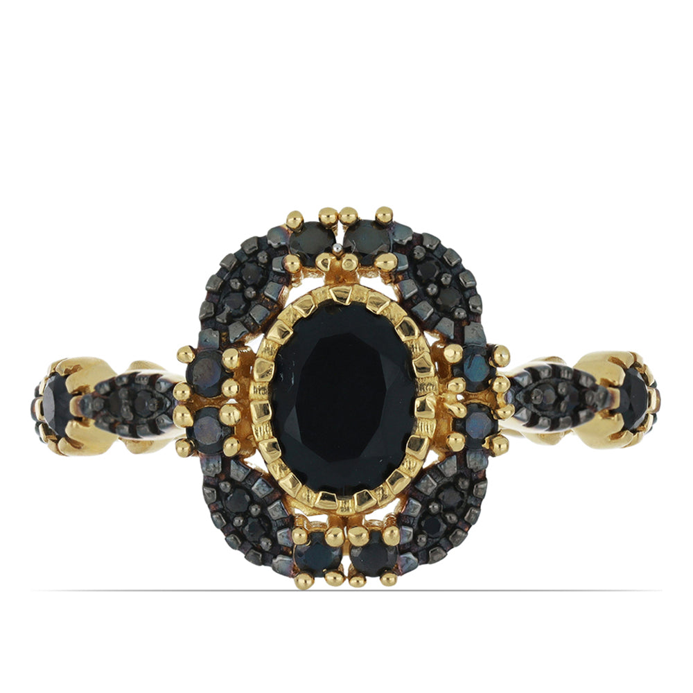 Goldplattierter Silberring mit schwarzem Spinell aus Gorno Badakhshan 1 