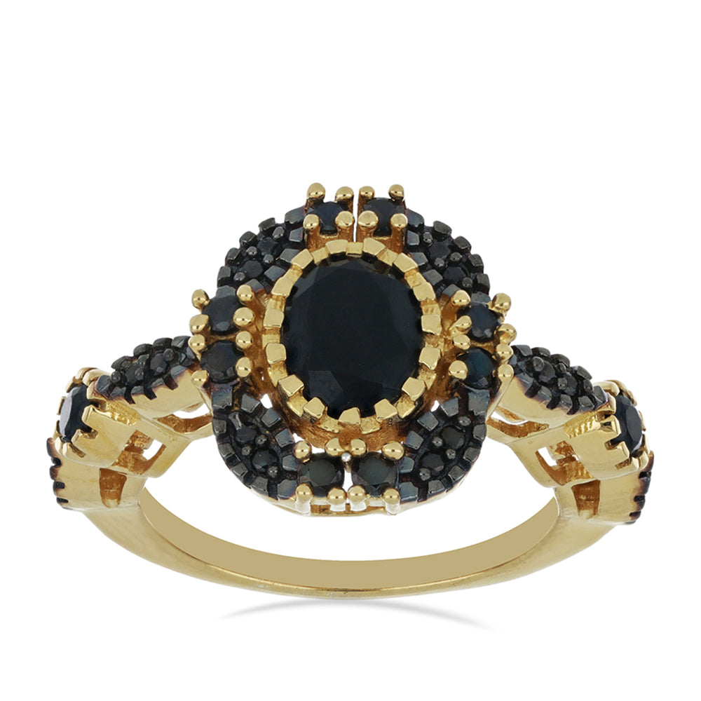 Goldplattierter Silberring mit schwarzem Spinell aus Gorno Badakhshan 2 