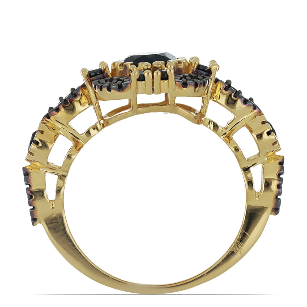 Goldplattierter Silberring mit schwarzem Spinell aus Gorno Badakhshan